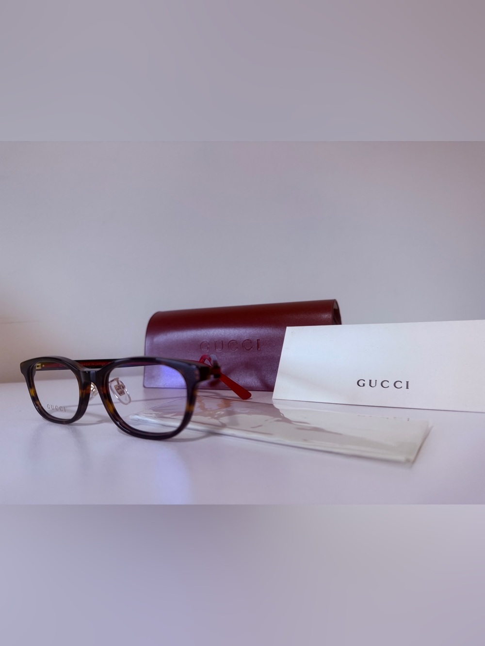 Gucci Tortoiseshell and Red Frame Eyeglasses